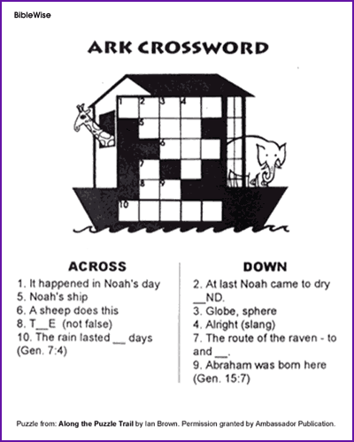 Noah S Ark Crossword Puzzle Kids Korner Biblewise