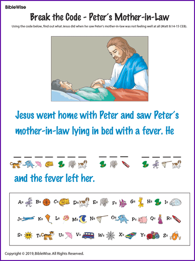 Jesus Heals Peter S Mother In Law Break Code Kids Korner Biblewise