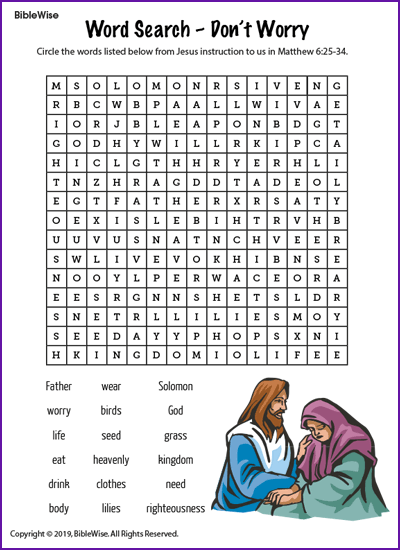 Word Search Don T Worry Kids Korner Biblewise